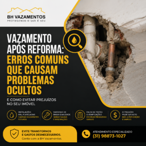 Vazamento após reforma Erros comuns que causam problemas ocultos e como evitar prejuízos no imóvel