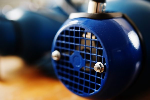 New blue electric motor at work.